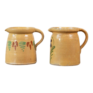 19th Century French Terracotta Pottery Pitchers With Floral Décor