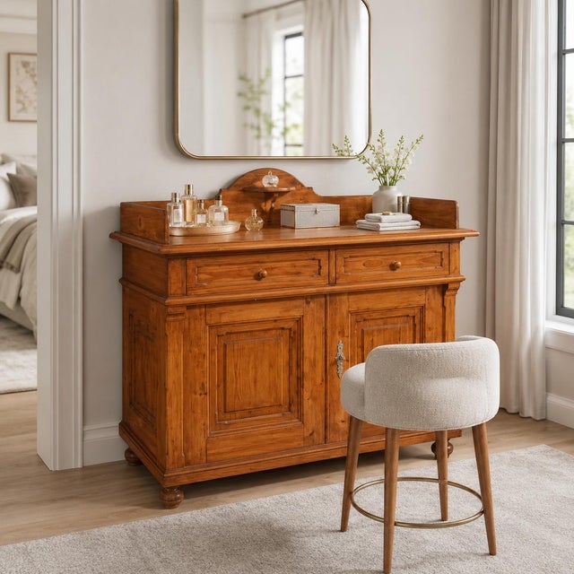 Wood Antique Country Larch Washbasin Cabinet For Sale - Image 7 of 13