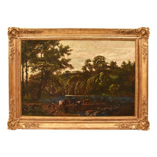 Van Campenhout, Landscape with Cows and Shepherds, Oil on Canvas For Sale