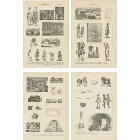 Johann Heck and Daniel Brinton, Illustrations of Various Scenes, Figures and Objects of Mexico, 1886, Prints, Set of 4 For Sale