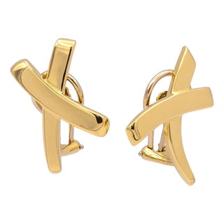 Vintage Tiffany & Co. Paloma Picasso 18k Gold Graffiti X Clip-on Earrings Large, A Pair For Sale