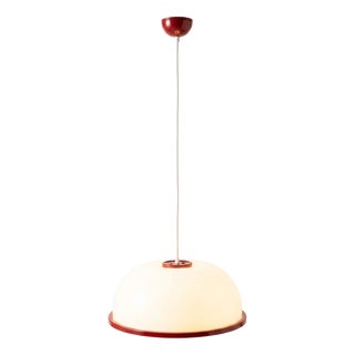 Mid-Century Modern Italian Murano Glass Pendant Light in White and Red, 1970s For Sale