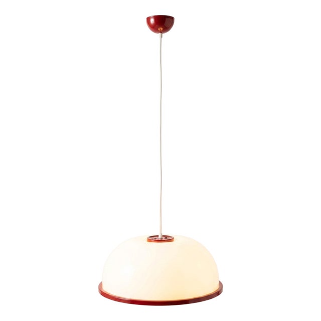 Mid-Century Modern Italian Murano Glass Pendant Light in White and Red, 1970s For Sale