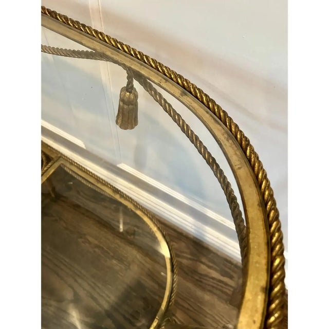Mid 20th Century Vintage Italian Gilt Metal Tole Rope & Tassel Bar Cart For Sale - Image 5 of 7