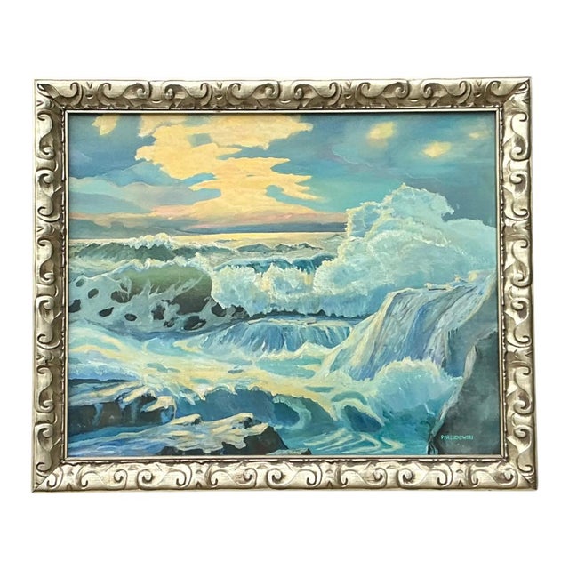 Vintage Seascape Oil Painting on Canvas For Sale - Image 4 of 12