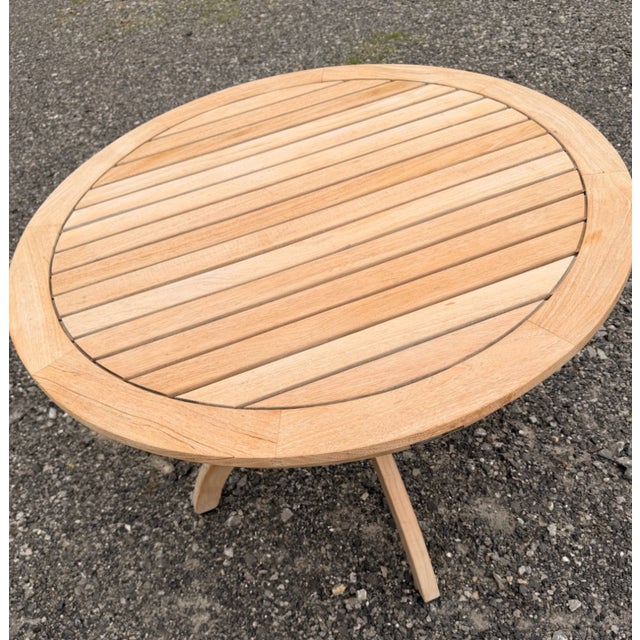 2020s Modern Solid Teak Round Pedestal Outdoor Dining Table For Sale - Image 5 of 5