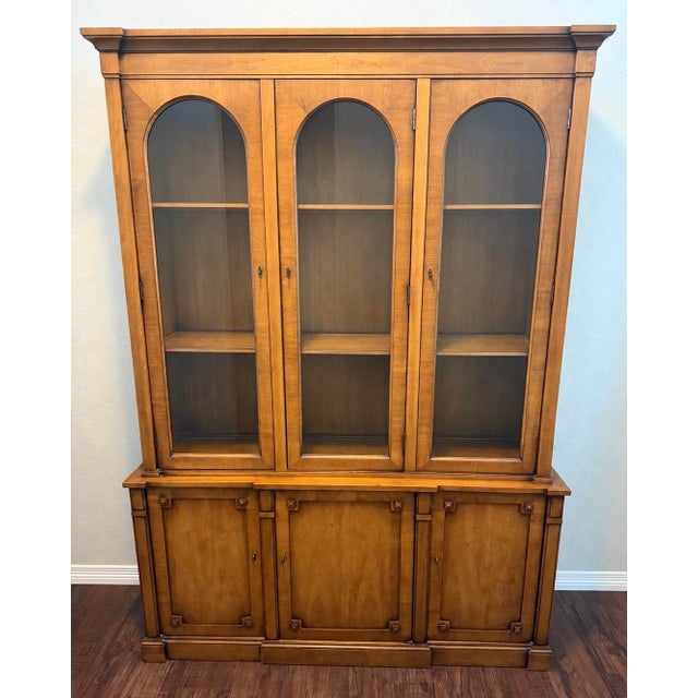 Vintage Drexel Palazzo China Cabinet With Arched Glass Doors For Sale - Image 12 of 12