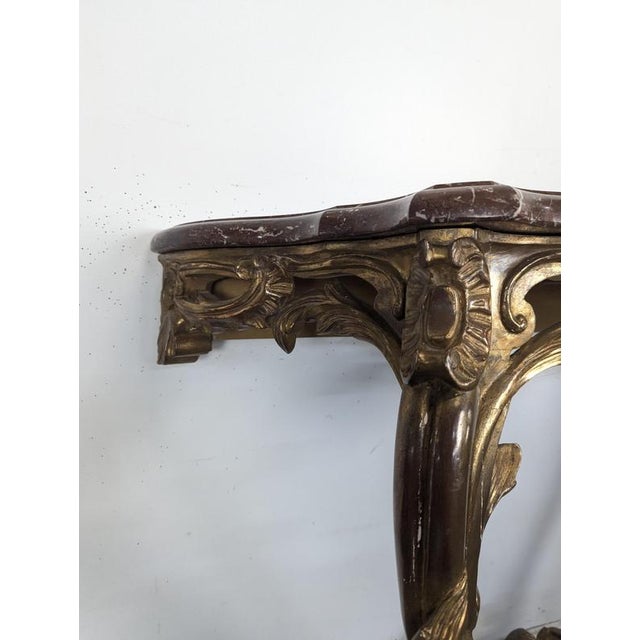 Louis XV Console in Carved Giltwood with Red Marble Top For Sale - Image 6 of 10