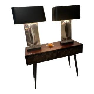 Pair of Arteriors Home Navarro Sculptural Table Lamps With Black Metal Shades For Sale