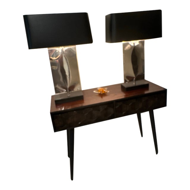 Pair of Arteriors Home Navarro Sculptural Table Lamps With Black Metal Shades For Sale