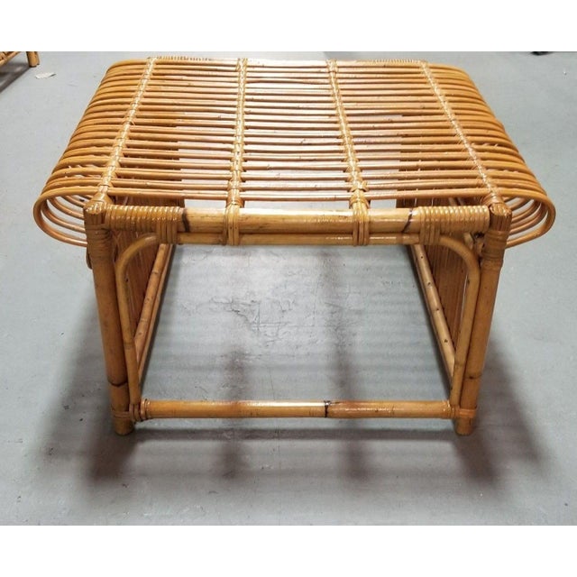1970s Restored Skeleton Italian Pencil Reed Rattan Ottoman Footstool in the Style of Franco Albini For Sale - Image 4 of 9