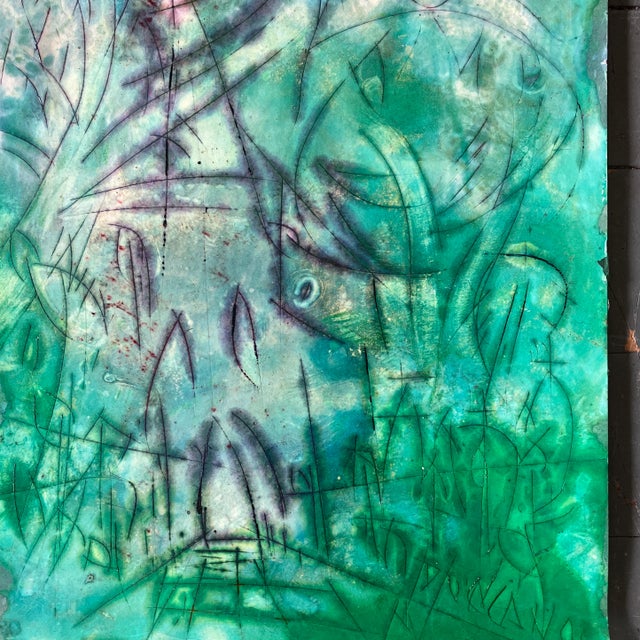 Original incised & paint on paper signed bottom right 11.5 x 16 unframed