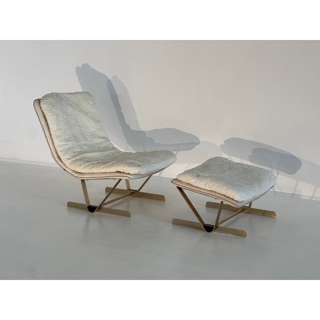 Set of Lounge Chair & Ottoman in Cream, 1980s For Sale - Image 11 of 14