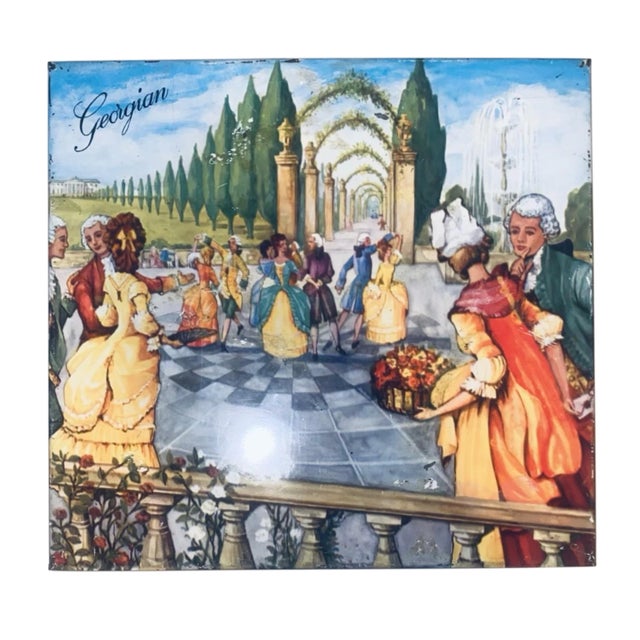 Metal VTG Minuet Ball Tin Box Elkes Georgian British Biscuit Tin Litho Art Dancing For Sale - Image 7 of 7