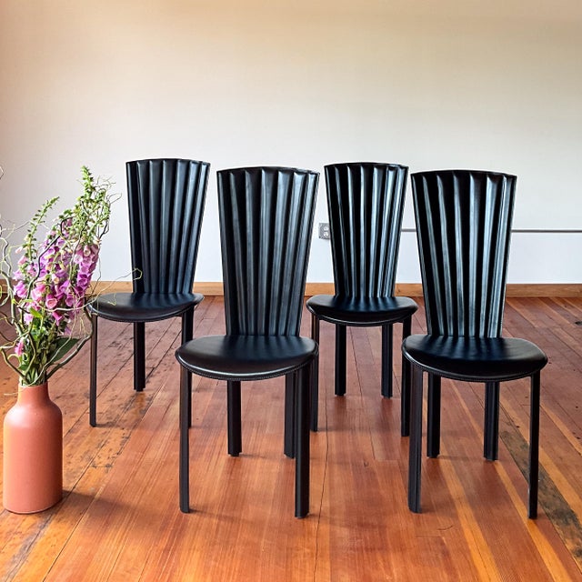1970s Sossano Italian Postmodern Leather Dining Chairs For Sale - Image 5 of 8