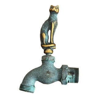 Vintage Natural Patinated Bronze Cat Garden Water Spigot For Sale