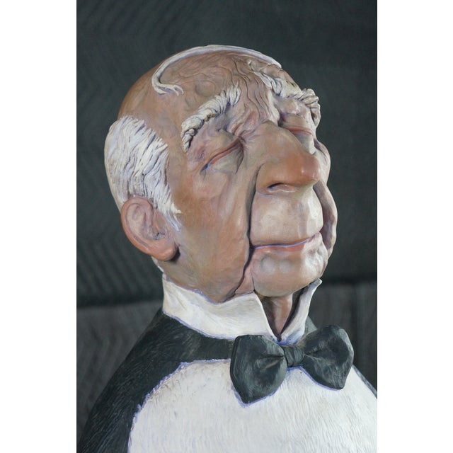 Jack Dowd 1996 Life Size Penguin Butler Dumb Waiter Hydrocal Sculpture 64" For Sale - Image 4 of 17