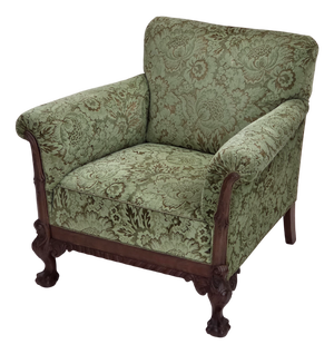Danish Armchair in Green Velour and Carved Oak, 1950s