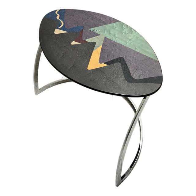 Carlo Malnati Post-Modern Italian Inlay Marquetry Side Nesting Table Oval 80s or 90s For Sale