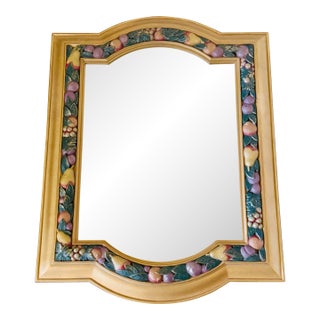 Vintage Home Interiors Gold Mirror With Fruit and Greenery Design For Sale