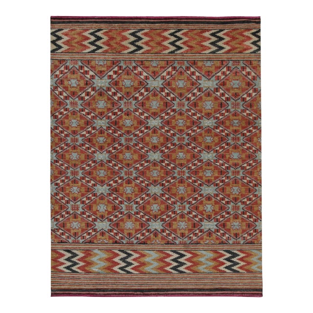 Rug & Kilim’s Moroccan Style Rug in Orange, Blue & Brown Geometric Pattern For Sale