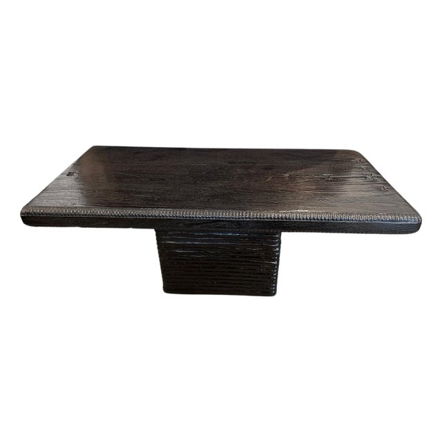 Andrianna Shamaris Impressive Minimalist Carved Teak Wood Coffee Table For Sale