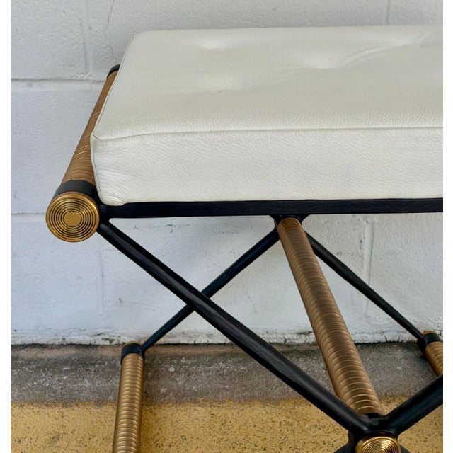Modern Revelation Modern Ivory Tufted Leather X Marks the Spot Bench For Sale - Image 3 of 5