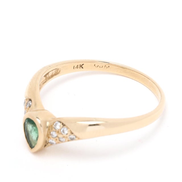 Dainty Emerald & Diamond Ring, 14k Yellow Gold, Ring Size 7.25, Engagement For Sale - Image 4 of 6