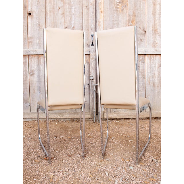 Set of 4 Milo Baughman Style Chrome & Leather Dining Chairs For Sale - Image 10 of 12