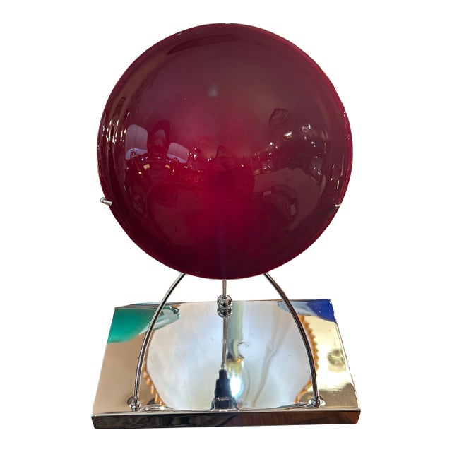 Italian Red Hand Blown Convex Disk Tabletop Lamp Style of Murano For Sale