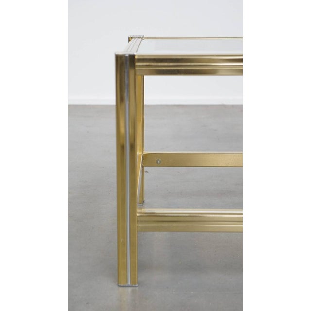 Gold Vintage Hollywood Regency Side Table with Glass Top and Gold-Silver Mirror Edge For Sale - Image 8 of 12