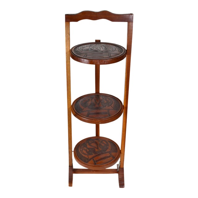 Vintage English Traditional Carved Folding 3 Tier Mahogany Wood