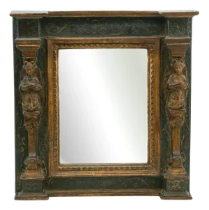 Italian Giltwood and Painted Wall Mirror with Caryatid Side Columns, 1780s