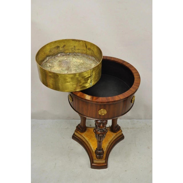 Wood Maitland Smith Regency Style Mahogany Carved Lion Leather Base Cellarete Planter For Sale - Image 7 of 12