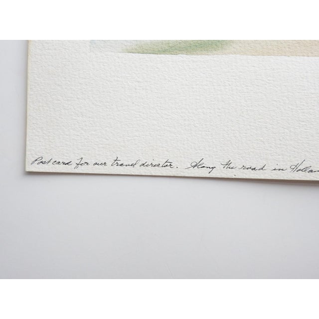 Rustic European Small Contemporary Dutch Pastoral Landscape Watercolor Painting For Sale - Image 3 of 4