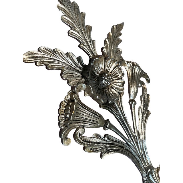 Vintage Large Five-Branch Nickel-Brass Ornate Wall Sconces - a Pair For Sale - Image 11 of 13