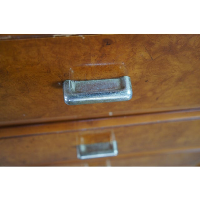 1960s American of Martinsville Art Deco Lowboy Burled Triple Dresser & Mirror MCM For Sale - Image 16 of 16