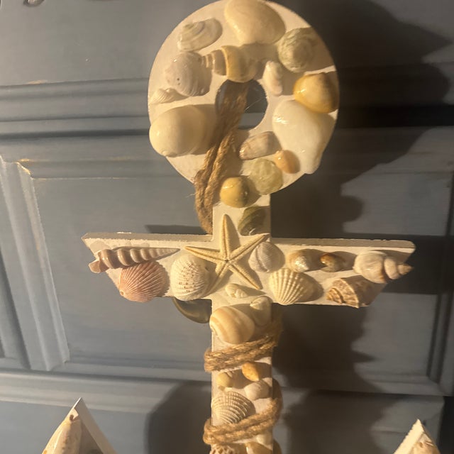 Coastal Folk Art Seashell-Encrusted Anchor Wall Sculpture For Sale - Image 9 of 12