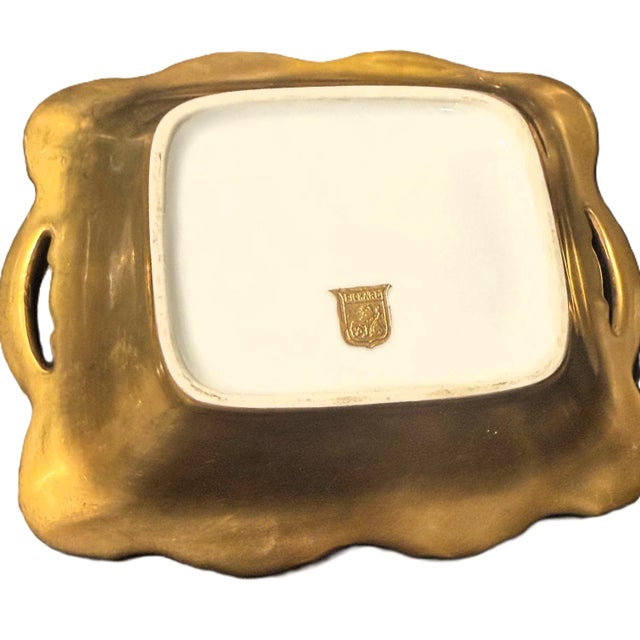 Mid 20th Century Vintage Pickard Etched Gold Rose Chintz Handled Tray - Hollywood Regency For Sale - Image 5 of 12