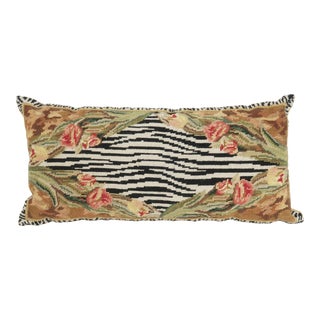 Vintage Floral & Zebra Stripe Needlepoint Pillow For Sale