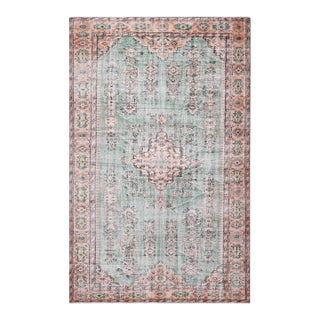 1970s Vintage Handmade Wool Cotton Green Area Rug For Sale