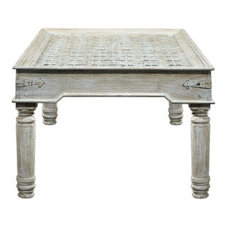 Vintage Farmhouse Style Distressed White Antique Door Repurposed 79" Long Dining Table For Sale