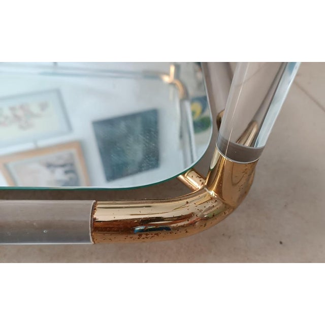Metal Side Table in Acrylic Glass & Brass For Sale - Image 7 of 10