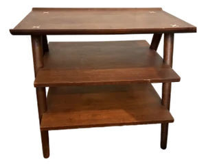Rare MCM Merton Gershun for American of Martinsville Walnut Side Table With Shelves and Aluminum Stars