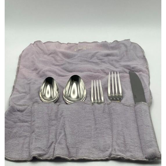 Service for 15 - Yamazaki "Lindi" Black Handle Gold Accent 75-Pieces: 15 Place Settings With Individual Neiman Marcus Storage Pouches For Sale - Image 11 of 17