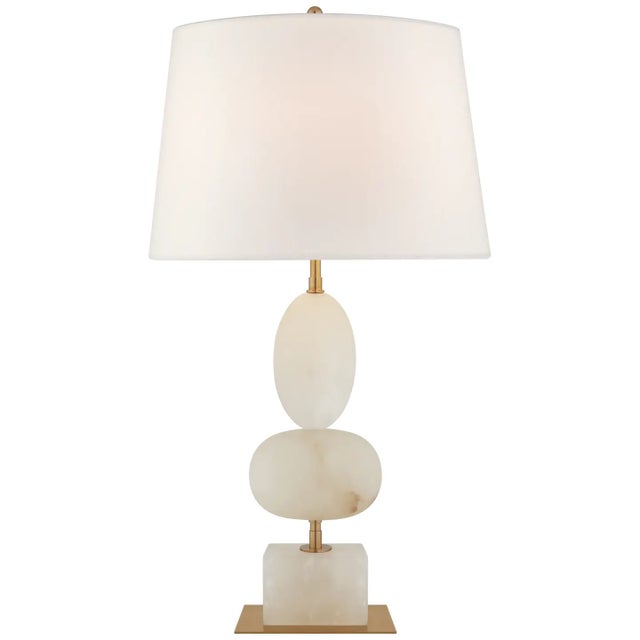 Thomas O'Brien by Visual Comfort Signature Dani Medium Cordless Table Lamp in Alabaster with Linen Shade For Sale