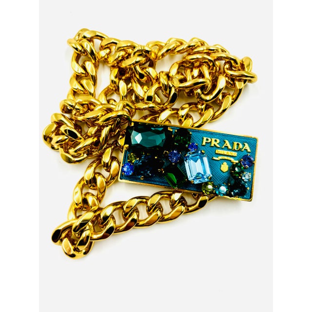 Italian Fabulous & Rare Prada Gemstone Buckle & Gold Chain Belt For Sale - Image 3 of 11