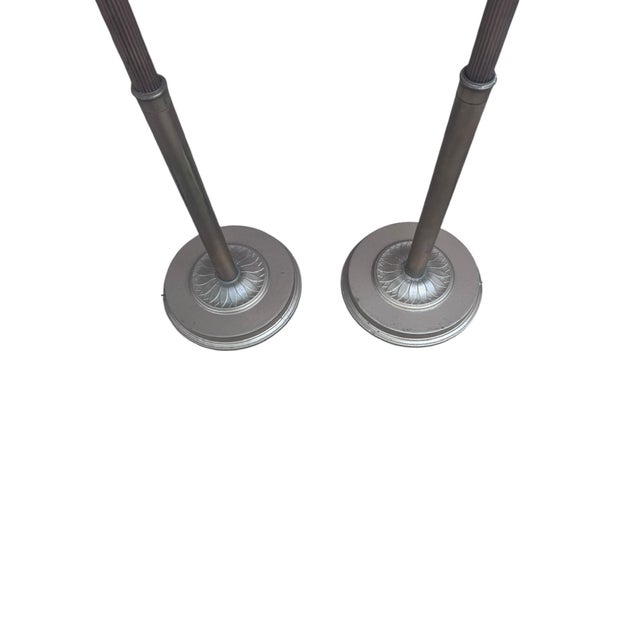 Mid-Century Modern Hollywood Regency Brass Uplight Torchiere Floor Lamps - Pair For Sale - Image 3 of 8