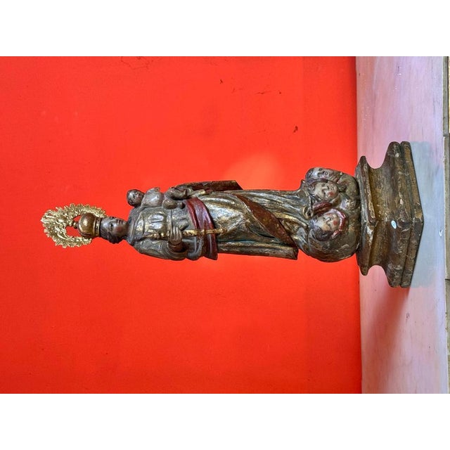Our Lady of the Rosary with Child in Polychrome Wood For Sale - Image 13 of 14