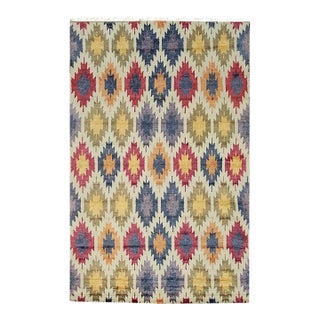 6x9 Multicolor Hand-Knotted Wool Bamboo Silk Stylized Floral Tribal Carpet Rug For Sale